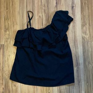 One shoulder ruffle tank